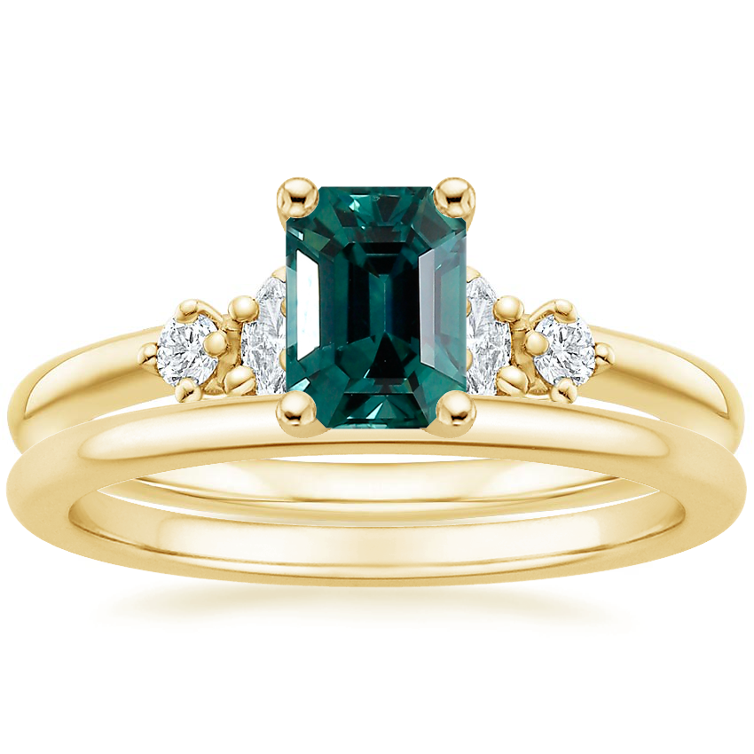 18K Yellow Gold Miroir Diamond Ring with Petite Comfort Fit Wedding Ring