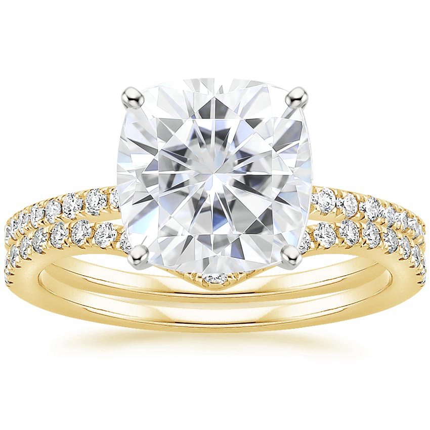 18KY Moissanite Ballad Diamond Ring (1/8 ct. tw.) with Flair Diamond Ring (1/6 ct. tw.), top view