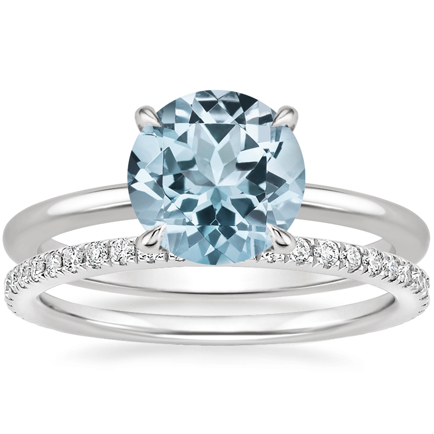 18KW Aquamarine Petite Elodie Ring with Luxe Ballad Diamond Ring, top view