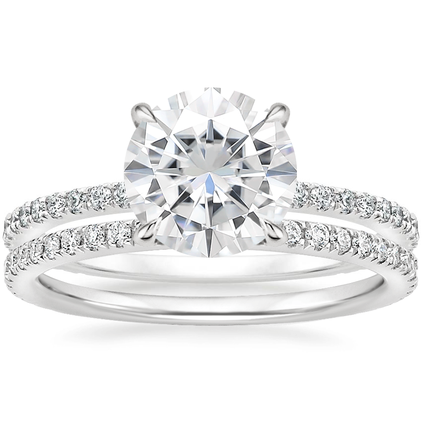 18KW Moissanite Demi Diamond Ring with Luxe Ballad Diamond Ring, top view