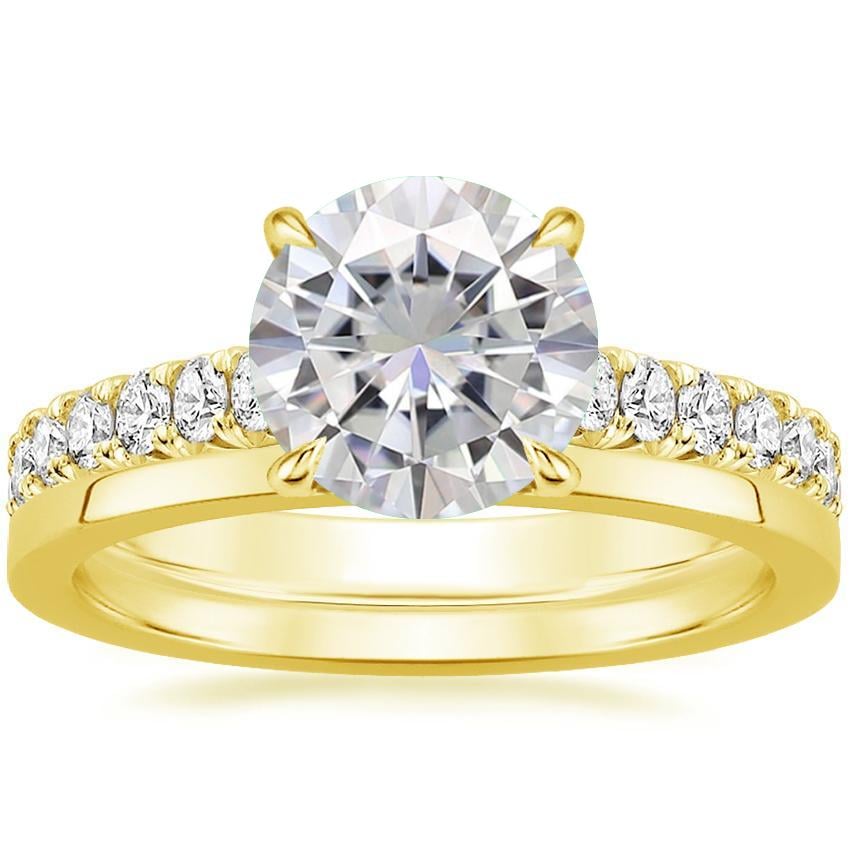 18KY Moissanite Sienna Diamond Ring (2/5 ct. tw.) with Petite Quattro Diamond Ring, top view