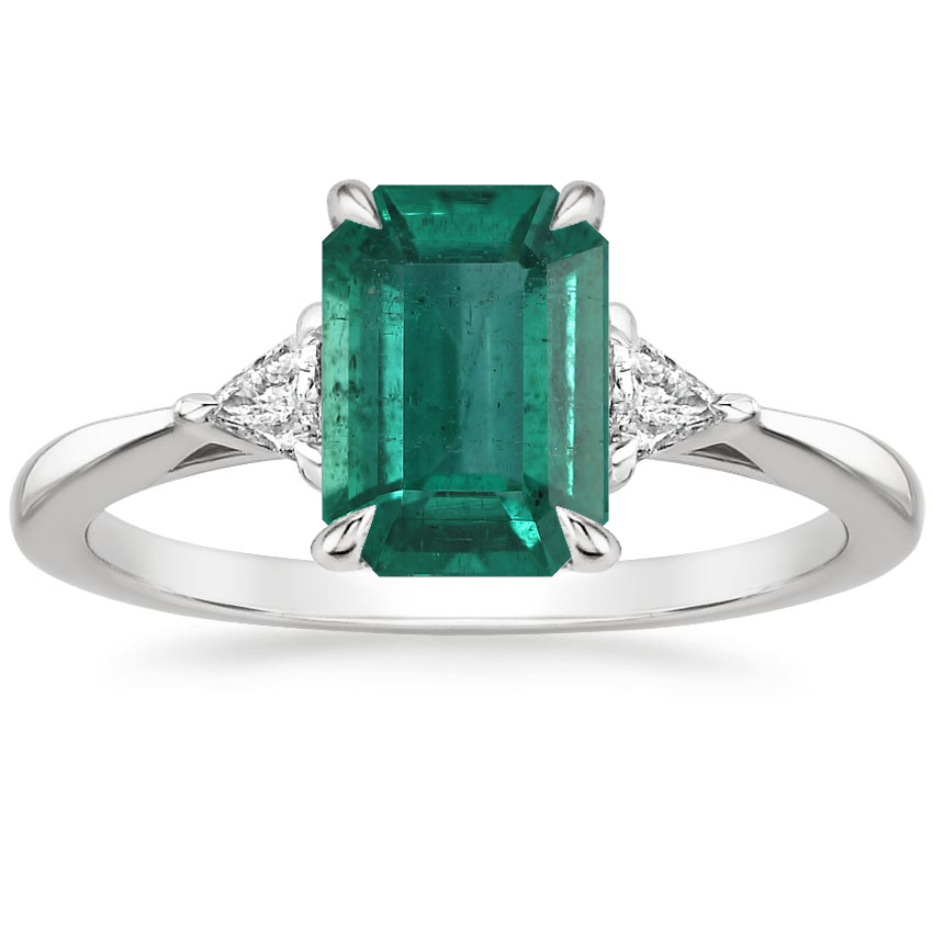 18K White Gold Trillion Cut Three Stone Diamond Ring, large top view