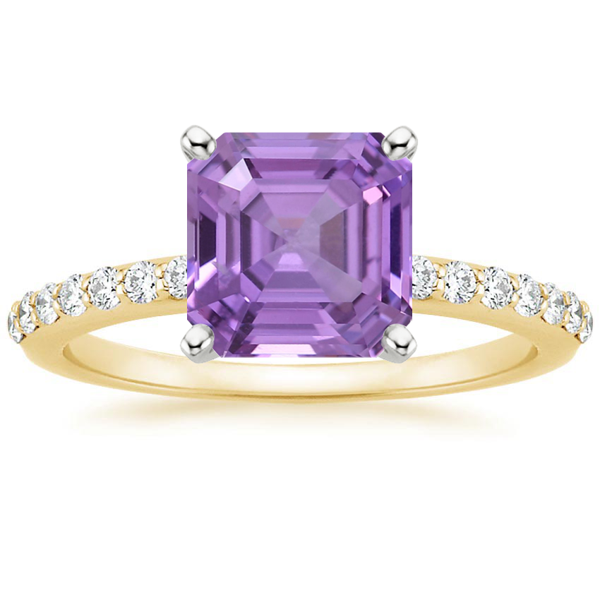 18K Yellow Gold Petite Shared Prong Half Coverage Diamond Ring, large top view