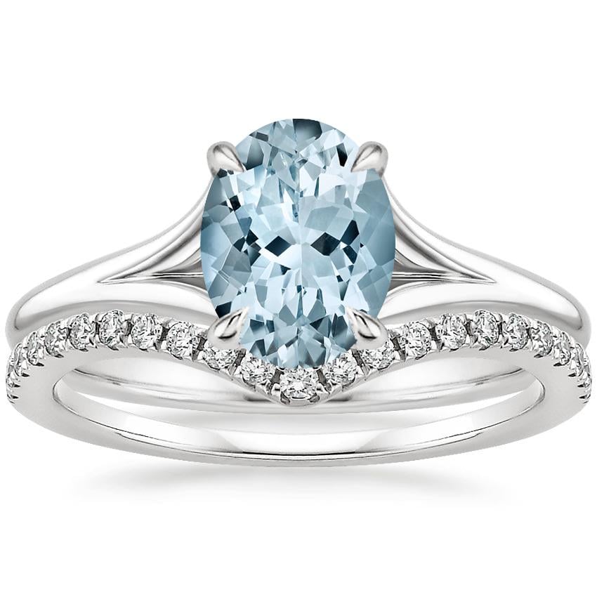18KW Aquamarine Reverie Ring with Flair Diamond Ring (1/6 ct. tw.), top view