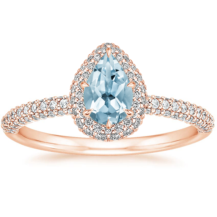 Rose Gold Aquamarine Valencia Halo Diamond Ring (1/2 ct. tw.)