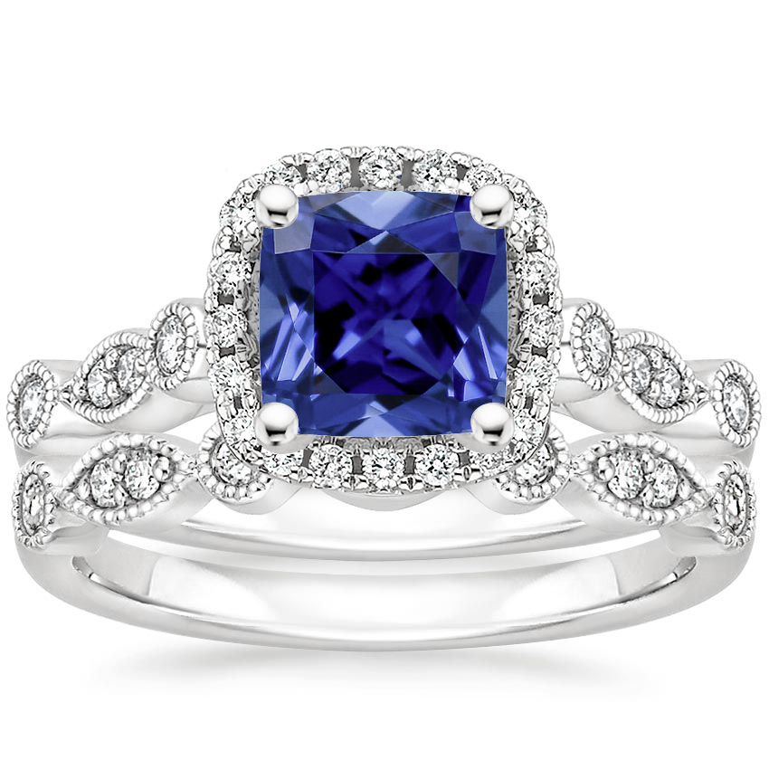 PT Sapphire Tiara Halo Diamond Bridal Set (1/3 ct. tw.), top view