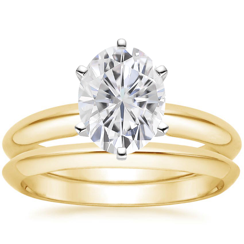 18KY Moissanite Six-Prong Classic Bridal Set, top view