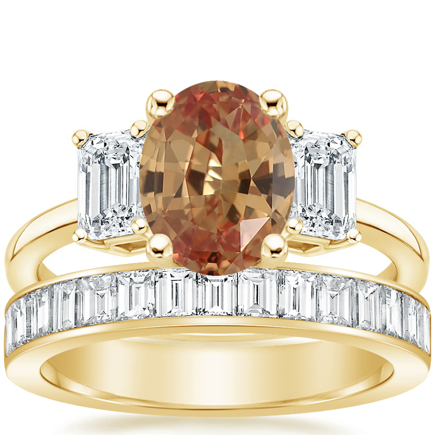 18K Yellow Gold Luxe Rhiannon Diamond Ring (3/4 ct. tw.) with Channel Set Baguette Diamond Ring (1 ct. tw.)