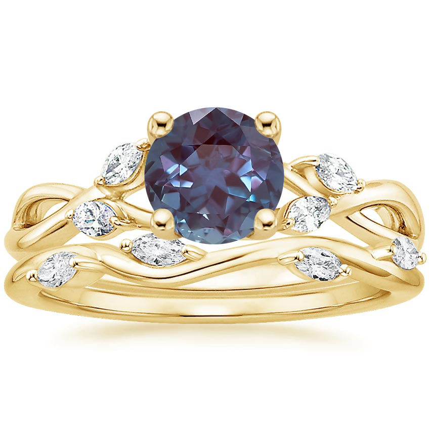 18K Yellow Gold Willow Diamond Ring (1/8 ct. tw.) with Winding Willow Diamond Ring (1/8 ct. tw.)