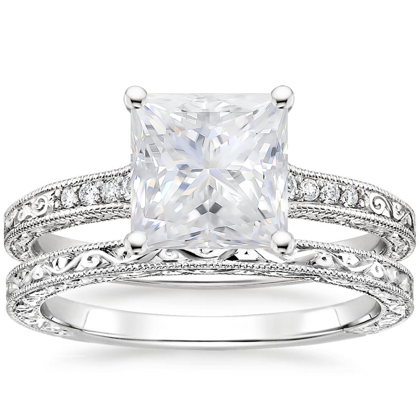 18KW Moissanite Luxe Hudson Diamond Bridal Set, top view