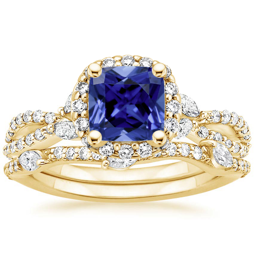 18KY Sapphire Luxe Willow Halo Diamond Bridal Set (5/8 ct. tw.), top view