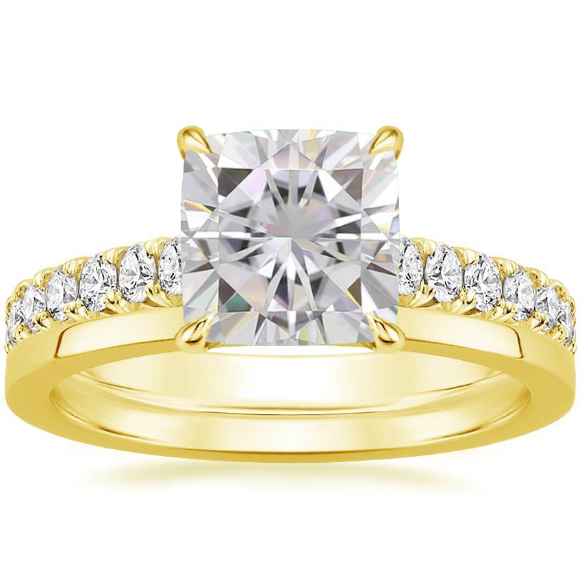 18KY Moissanite Sienna Diamond Ring (2/5 ct. tw.) with Petite Quattro Diamond Ring, top view