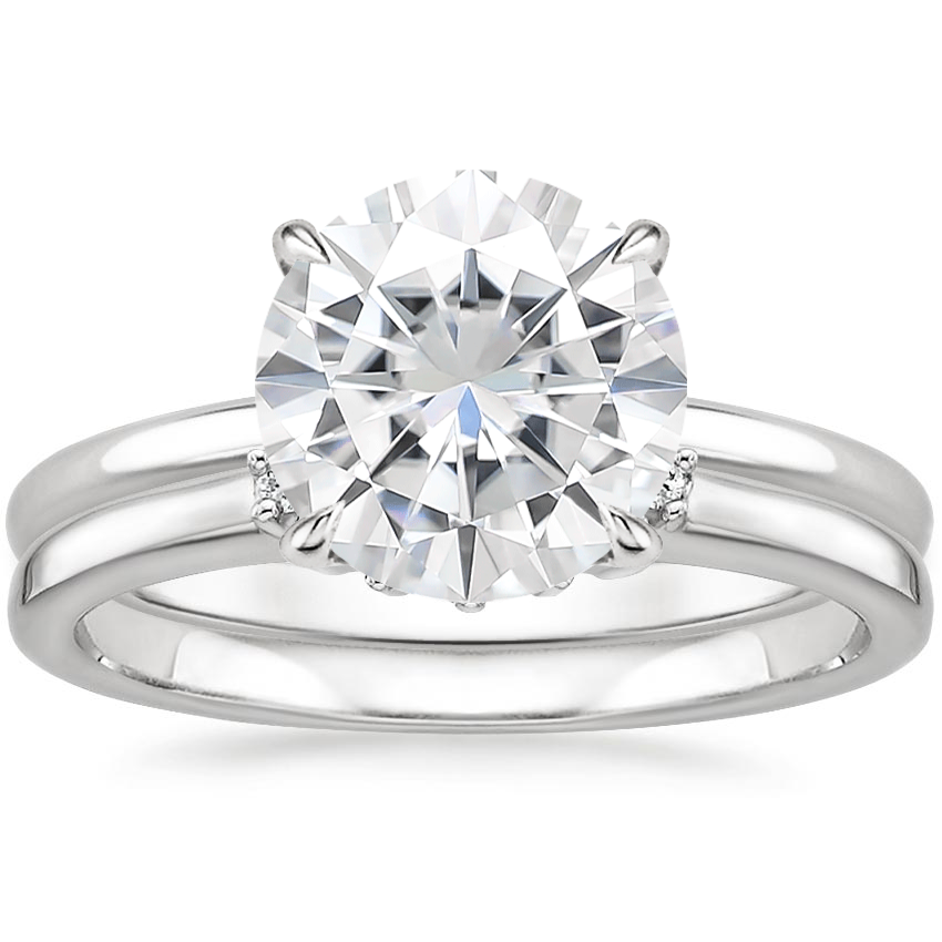 18KW Moissanite Elodie Ring with Crescent Diamond Ring, top view