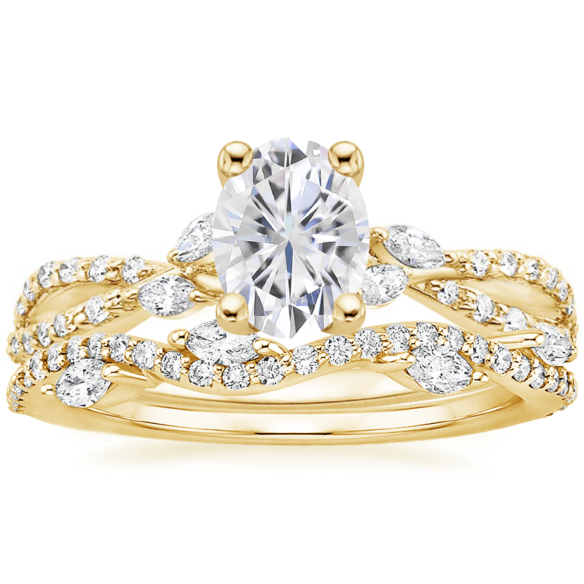 18KY Moissanite Luxe Willow Diamond Ring (1/4 ct. tw.) with Luxe Winding Willow Diamond Ring (1/4 ct. tw.), top view