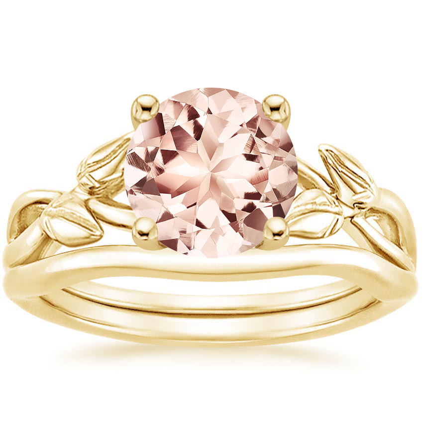 18KY Morganite Budding Willow Bridal Set, top view