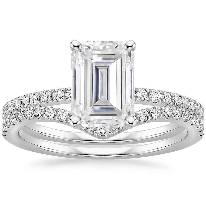 18KW Moissanite Ballad Diamond Ring (1/8 ct. tw.) with Flair Diamond Ring (1/6 ct. tw.), top view