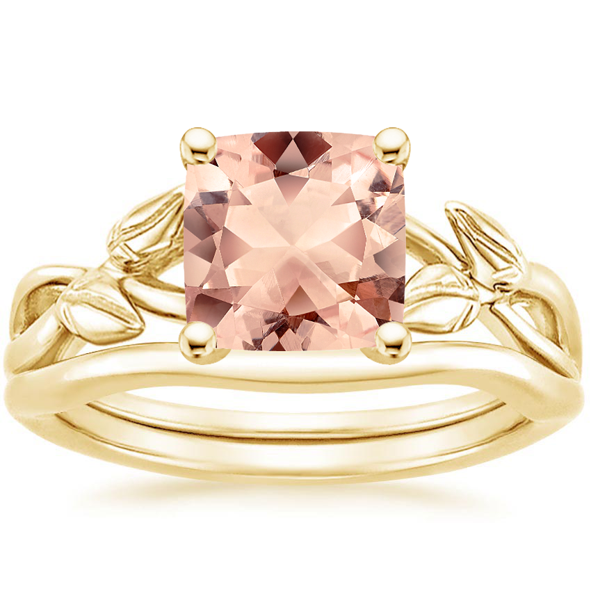 18KY Morganite Budding Willow Bridal Set, top view