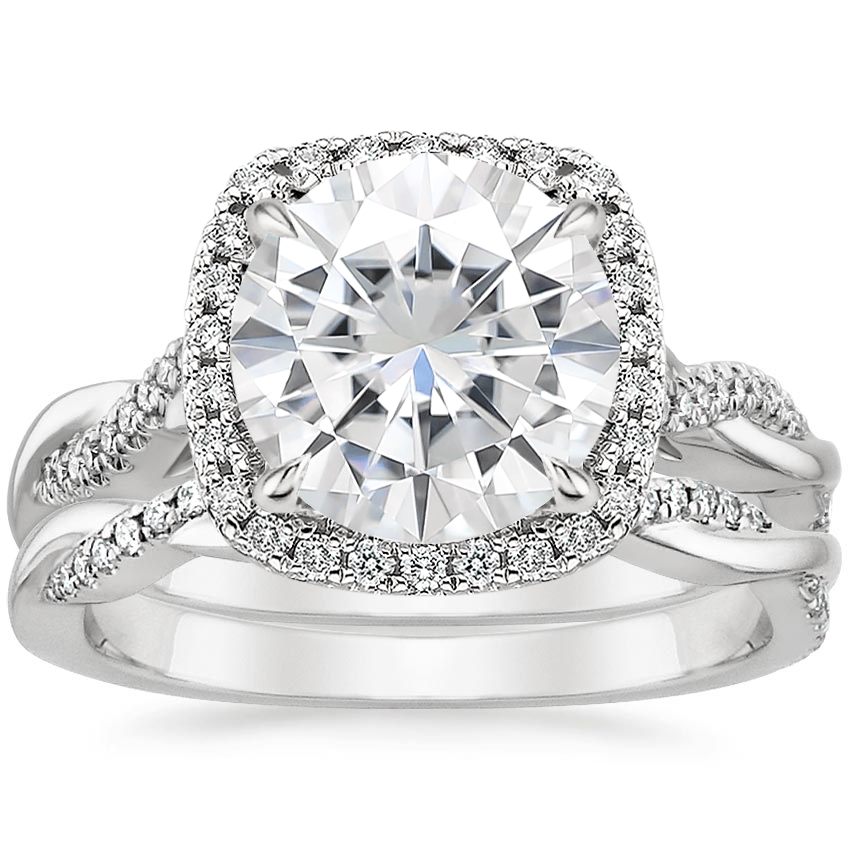 18KW Moissanite Petite Twisted Vine Halo Diamond Bridal Set (1/3 ct. tw.), top view