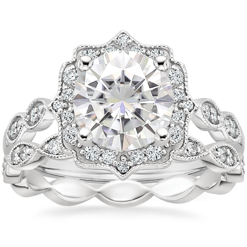 18K White Gold Cadenza Halo Diamond Ring with Cadenza Eternity Diamond Ring (1/4 ct. tw.)