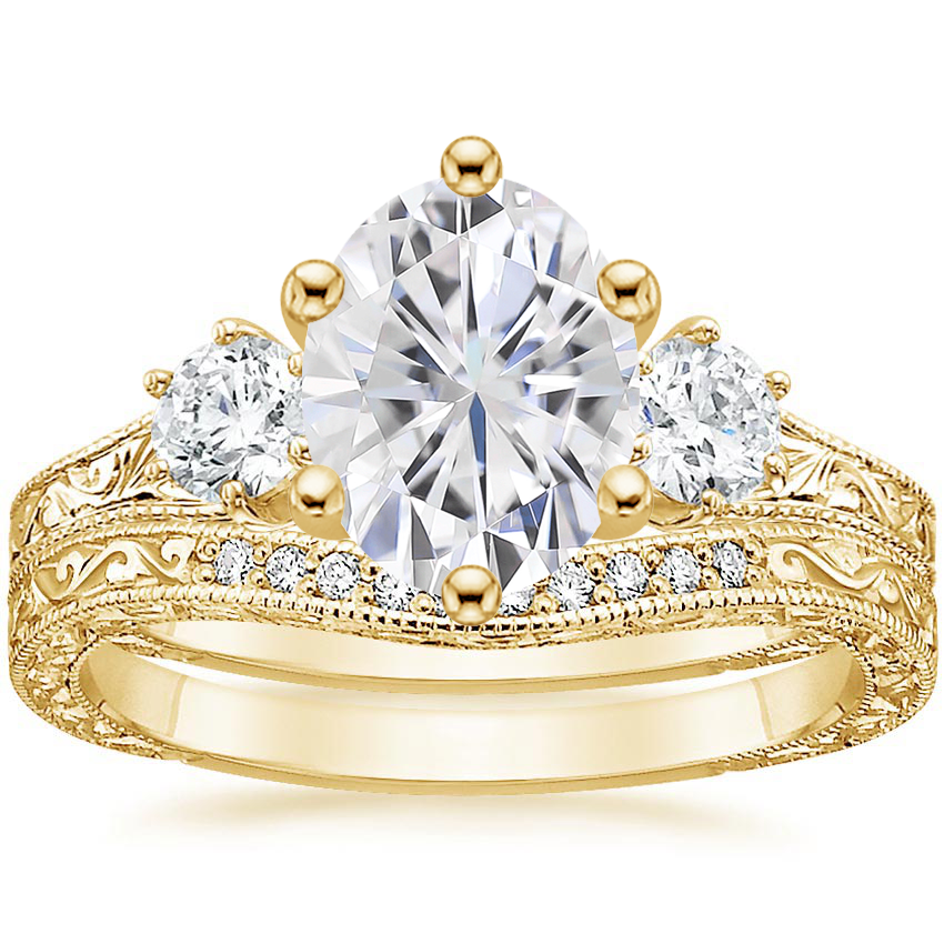 18KY Moissanite Three Stone Hudson Bridal Set (1/3 ct. tw.), top view
