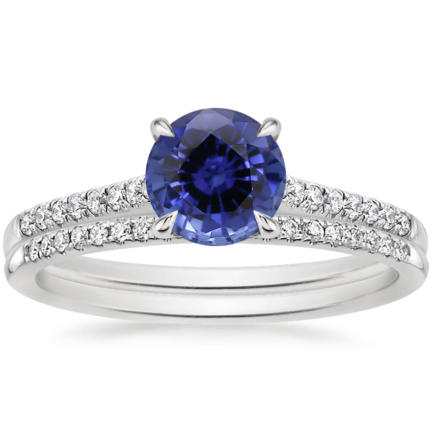 18KW Sapphire Lissome Diamond Ring (1/10 ct. tw.) with Whisper Diamond Ring, top view