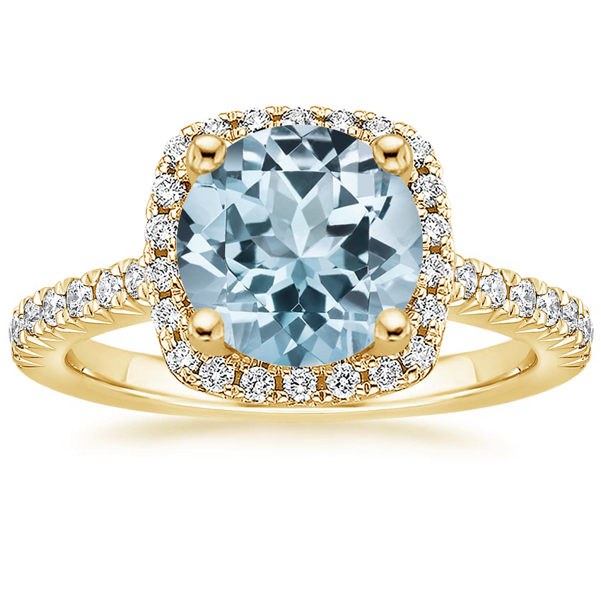 Yellow Gold Aquamarine Adorned Odessa Diamond Ring (1/3 ct. tw.)