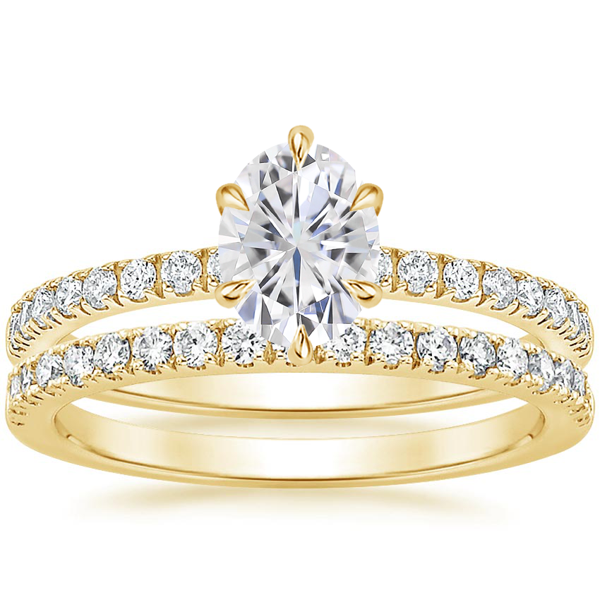 18KY Moissanite Bliss Diamond Ring (1/6 ct. tw.) with Bliss Diamond Ring (1/5 ct. tw.), top view