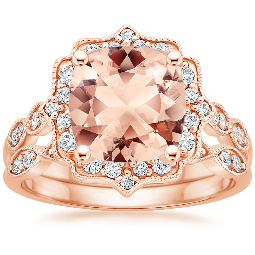14KR Morganite Cadenza Halo Diamond Bridal Set (1/4 ct. tw.), top view