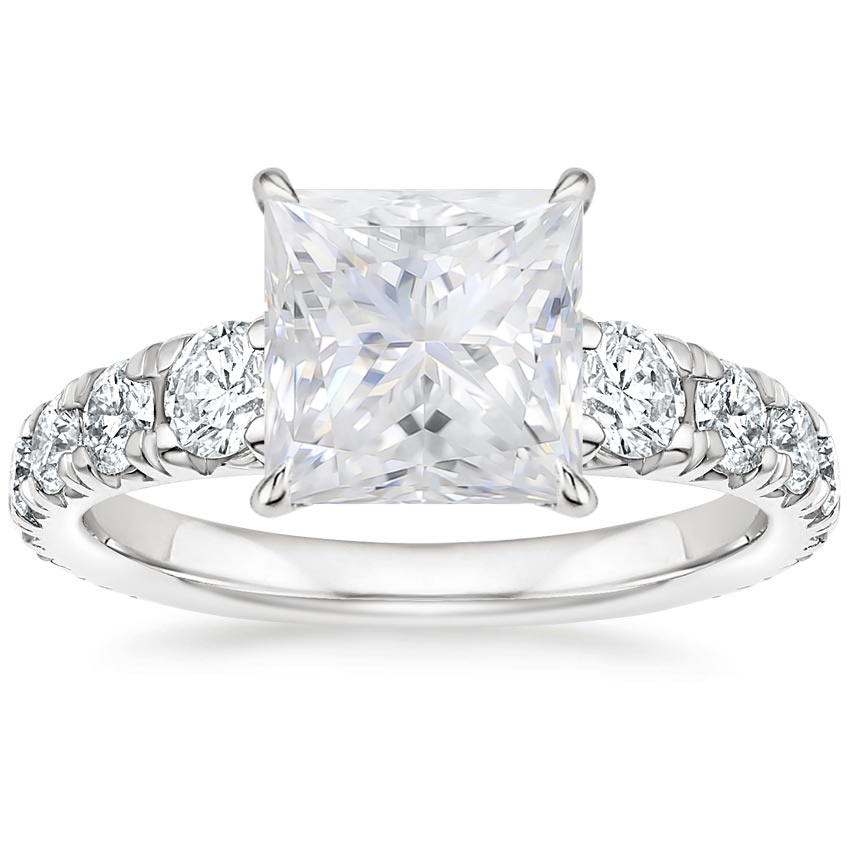 Moissanite Tapered Luxe Sienna Diamond Ring in 18K White Gold