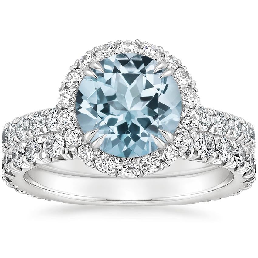 18KW Aquamarine Luxe Sienna Halo Diamond Bridal Set (1 3/8 ct. tw.), top view