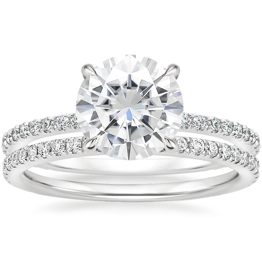 18KW Moissanite Demi Diamond Ring with Luxe Ballad Diamond Ring, top view