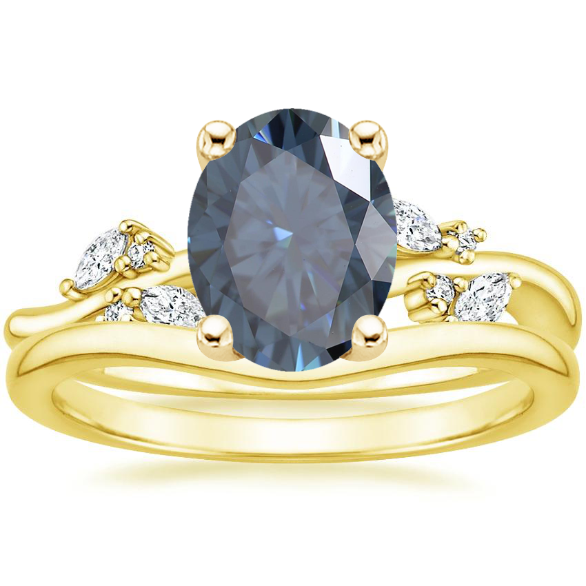 14K Yellow Gold Arden Diamond Ring with Petite Curved Wedding Ring