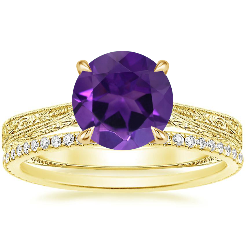 18K Yellow Gold Elsie Ring with Whisper Eternity Diamond Ring 1 4 ct. tw