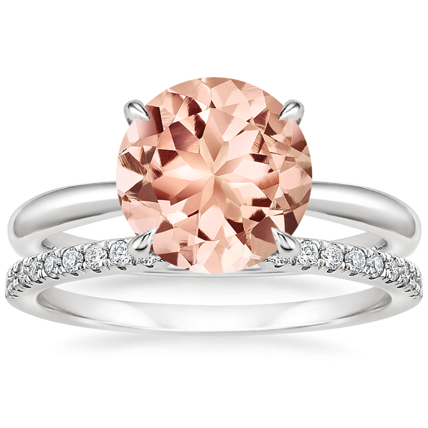 18KW Morganite Freesia Ring with Sia Diamond Open Ring, top view