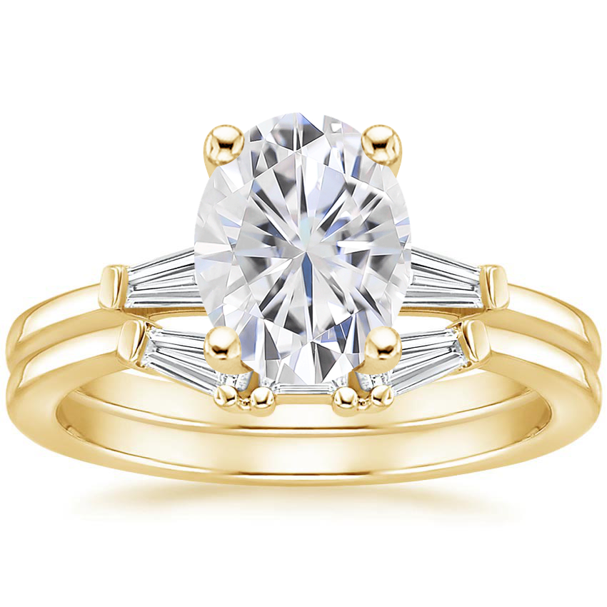18KY Moissanite Tapered Baguette Diamond Bridal Set, top view