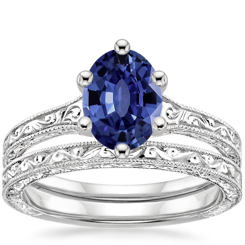 18KW Sapphire Hudson Bridal Set, top view