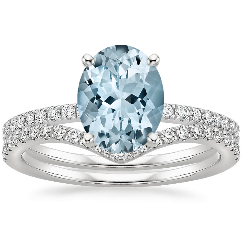 18KW Aquamarine Ballad Diamond Ring (1/8 ct. tw.) with Flair Diamond Ring (1/6 ct. tw.), top view