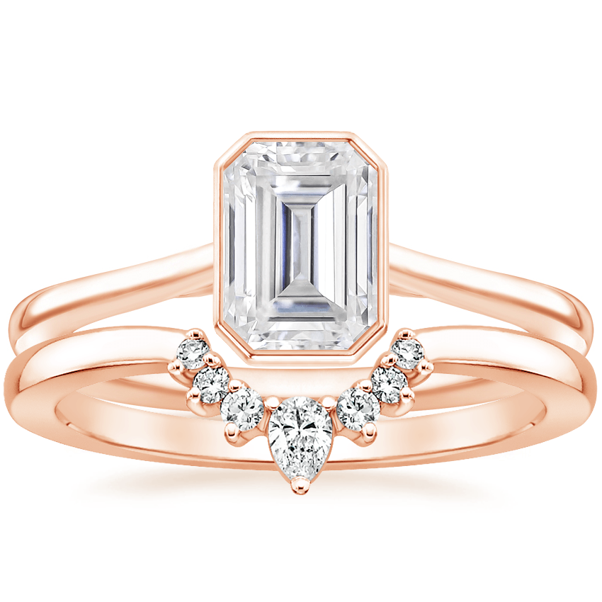 14K Rose Gold Petite Luna Bezel Ring with Lunette Diamond Ring