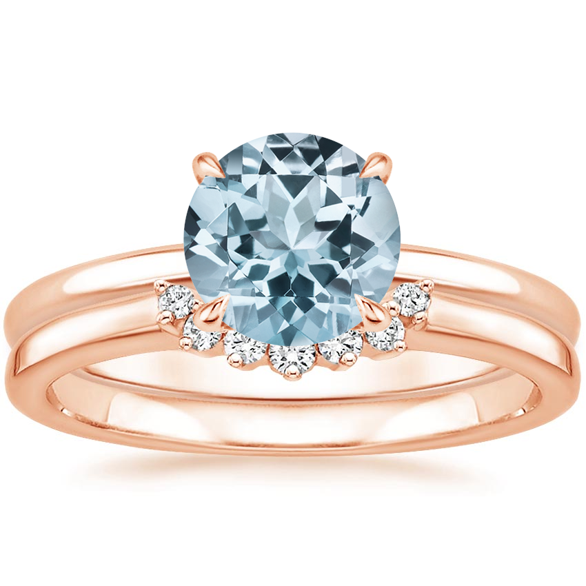 14KR Aquamarine Elodie Ring with Crescent Diamond Ring, top view