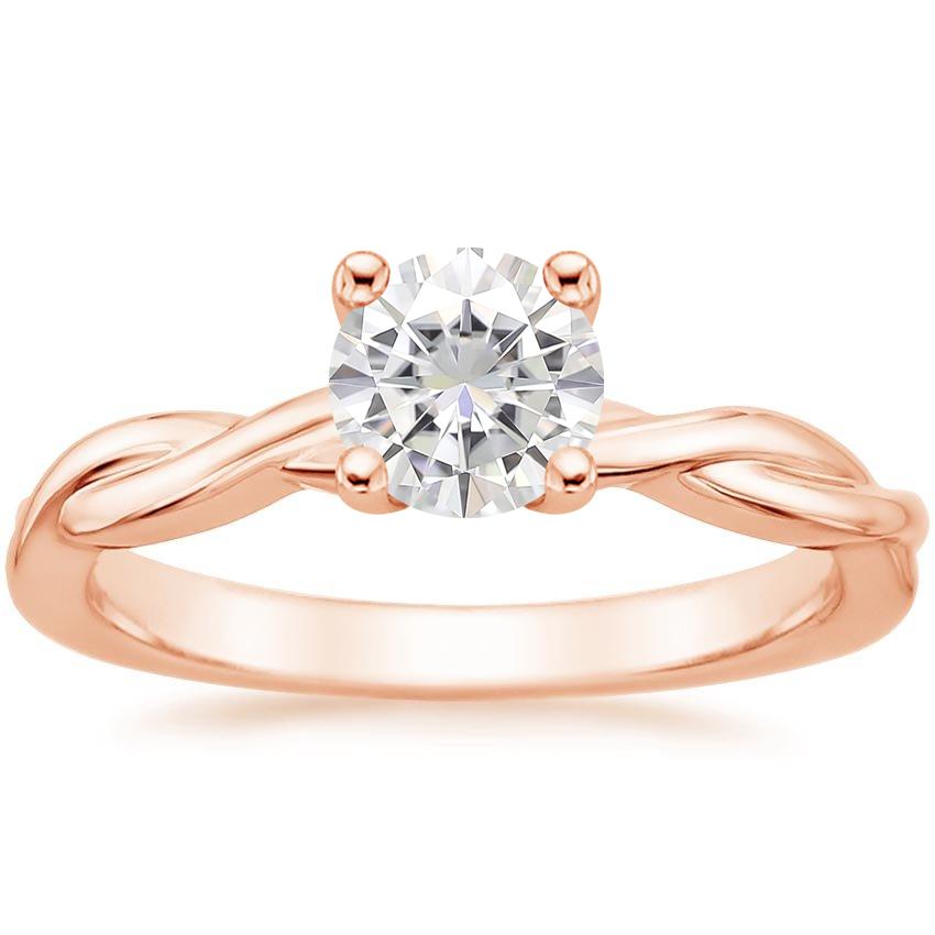 14K Rose Gold Twisted Vine Solitaire Ring, large top view