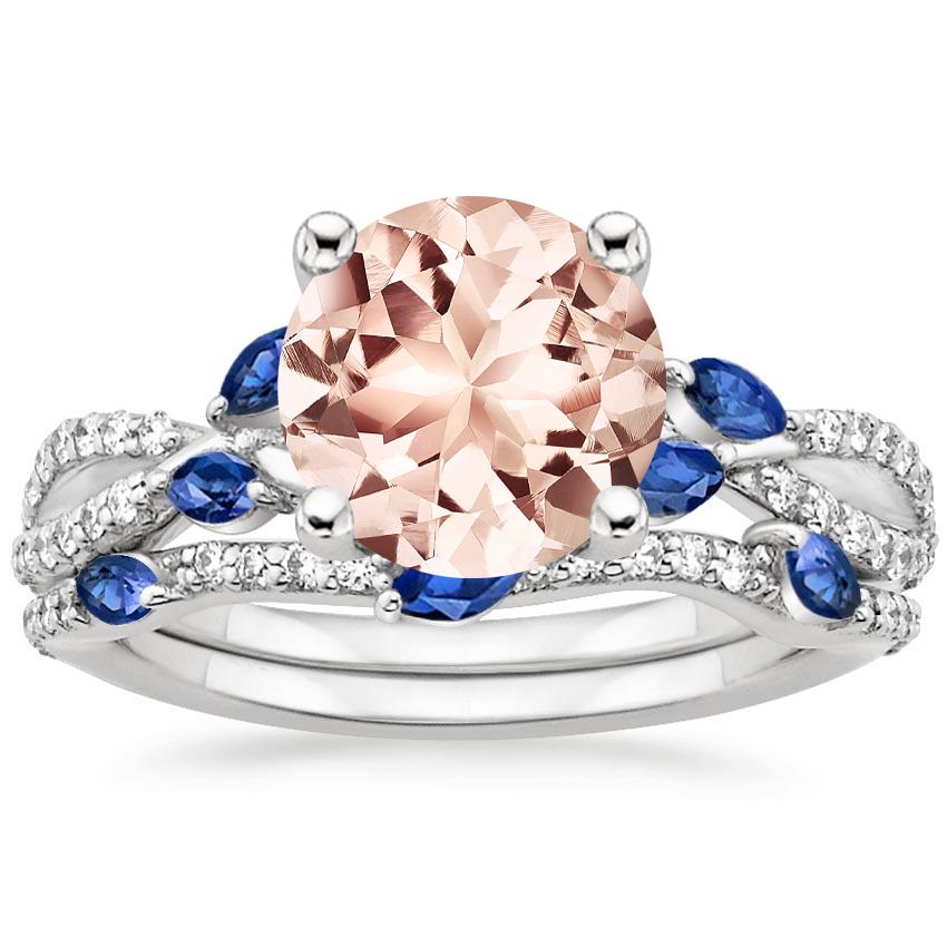 18KW Morganite Luxe Willow Sapphire and Diamond Bridal Set (1/4 ct. tw.), top view