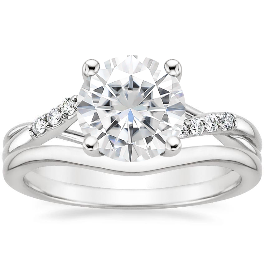 18K White Gold Chamise Diamond Ring 1 5 ct. tw. with Petite Curved Wedding Ring