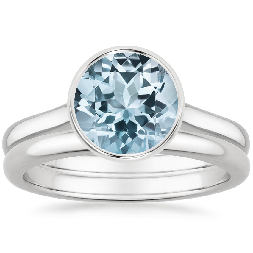 18KW Aquamarine Luna Bridal Set, top view