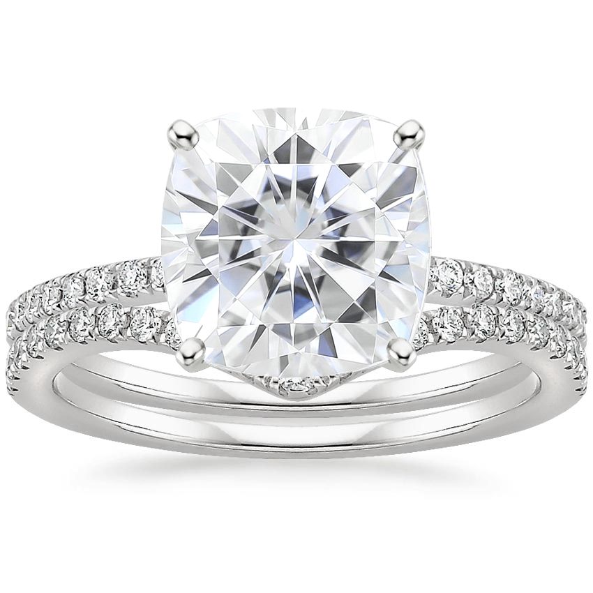 PT Moissanite Ballad Diamond Ring (1/8 ct. tw.) with Flair Diamond Ring (1/6 ct. tw.), top view