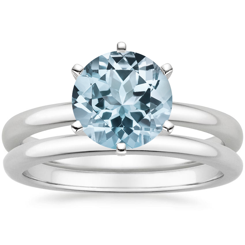 18KW Aquamarine Six-Prong 2mm Comfort Fit Bridal Set, top view