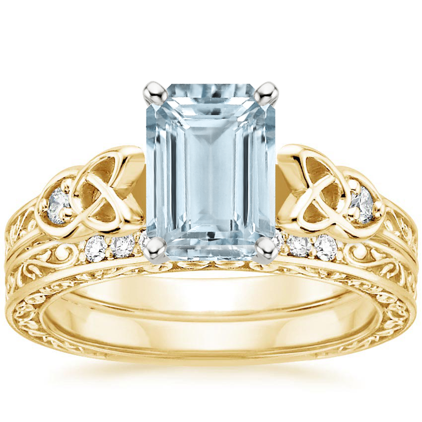 18KY Aquamarine Aberdeen Diamond Bridal Set, top view