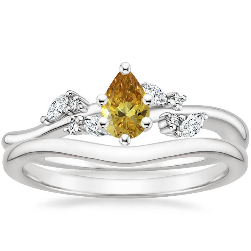14K White Gold Arden Diamond Ring with Petite Curved Wedding Ring