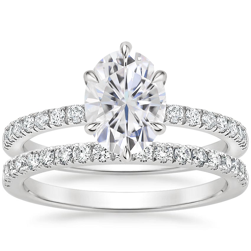 18KW Moissanite Bliss Diamond Ring (1/6 ct. tw.) with Bliss Diamond Ring (1/5 ct. tw.), top view