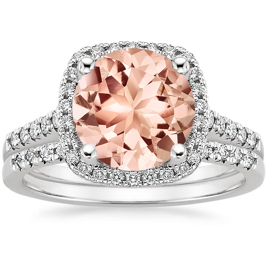 18KW Morganite Odessa Diamond Ring (1/5 ct. tw.) with Sonora Diamond Ring (1/8 ct. tw.), top view
