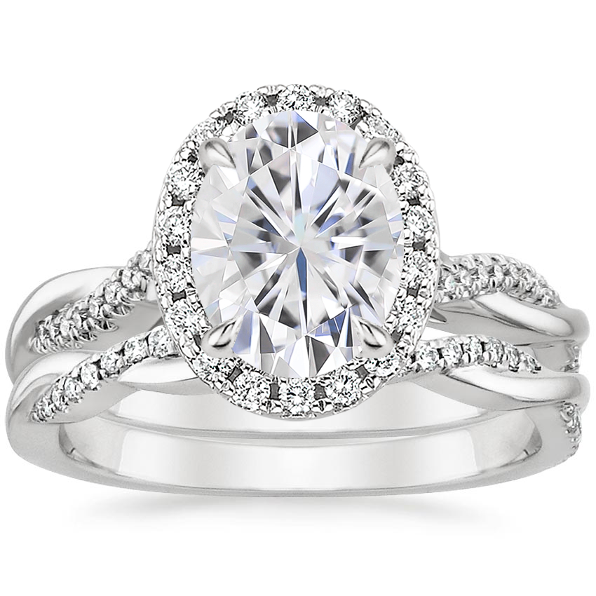 18KW Moissanite Petite Twisted Vine Halo Diamond Bridal Set (1/3 ct. tw.), top view